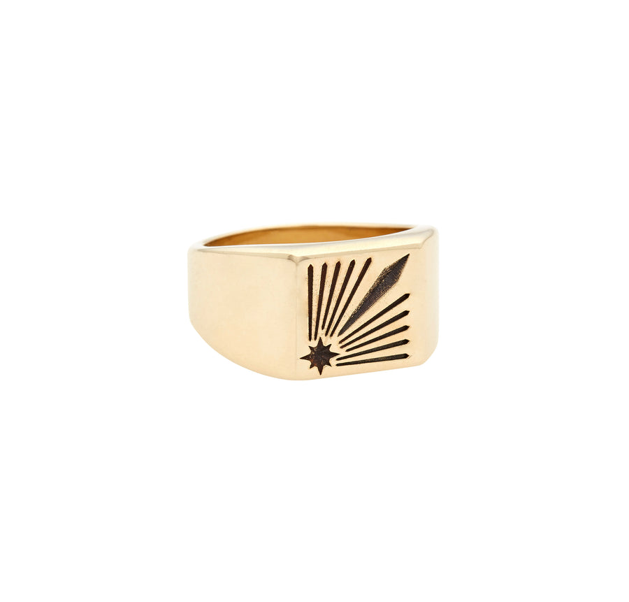 Sun Ray Engraved Signet Ring