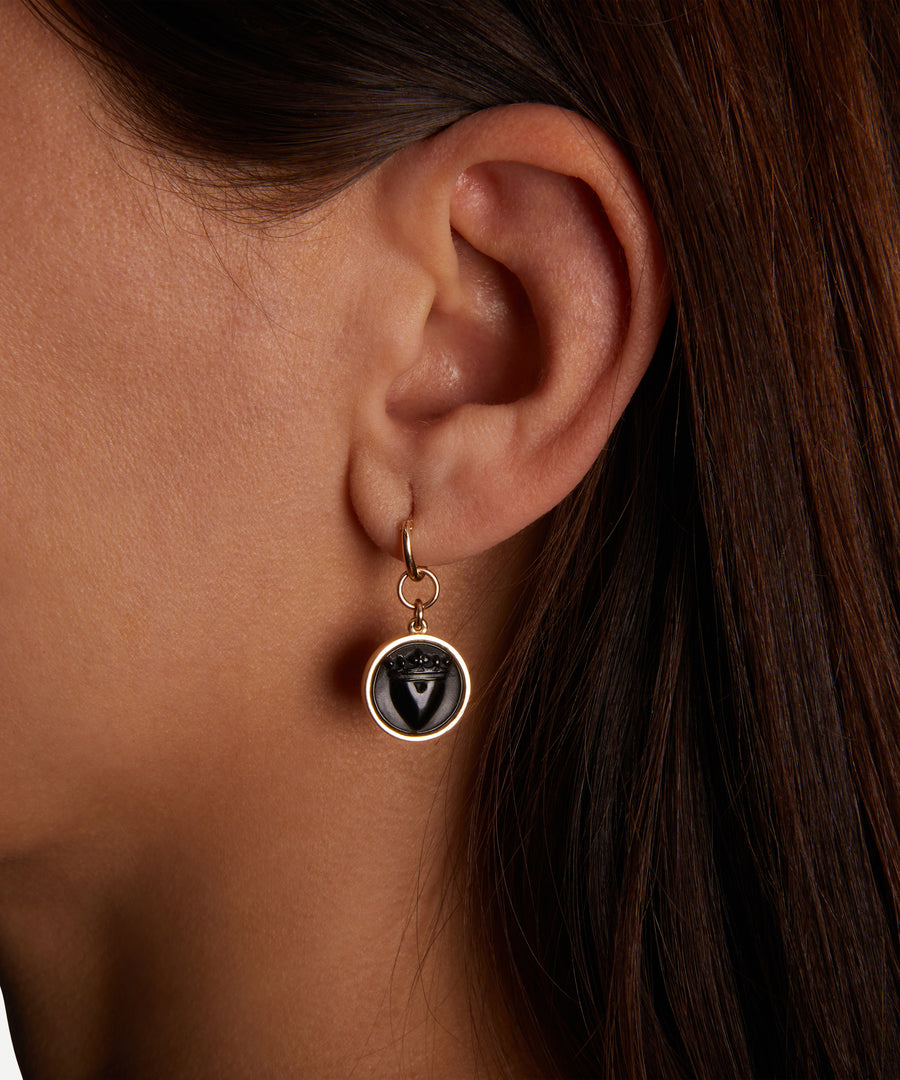 Crowned Heart Intaglio Hoops