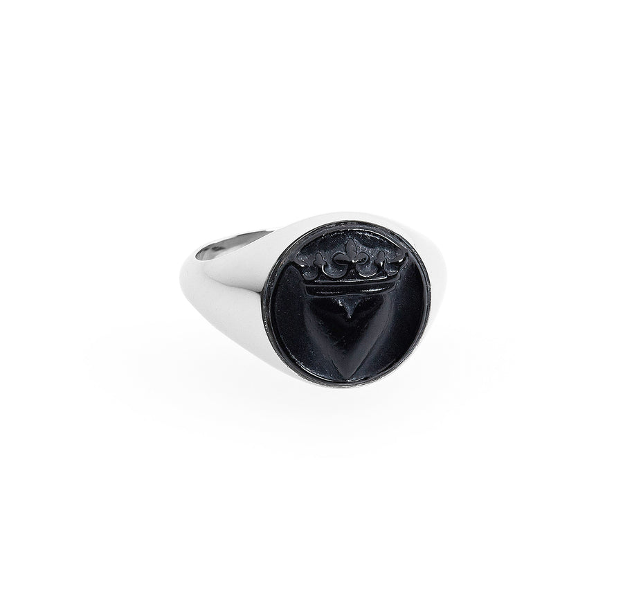 CROWNED HEART RAISED INTAGLIO SIGNET RING