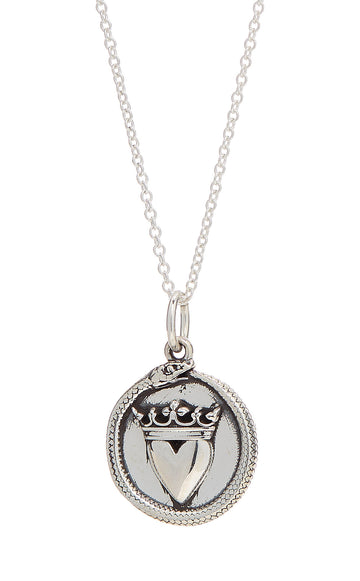 STERLING SILVER CROWNED HEART OUROBOROS PENDANT